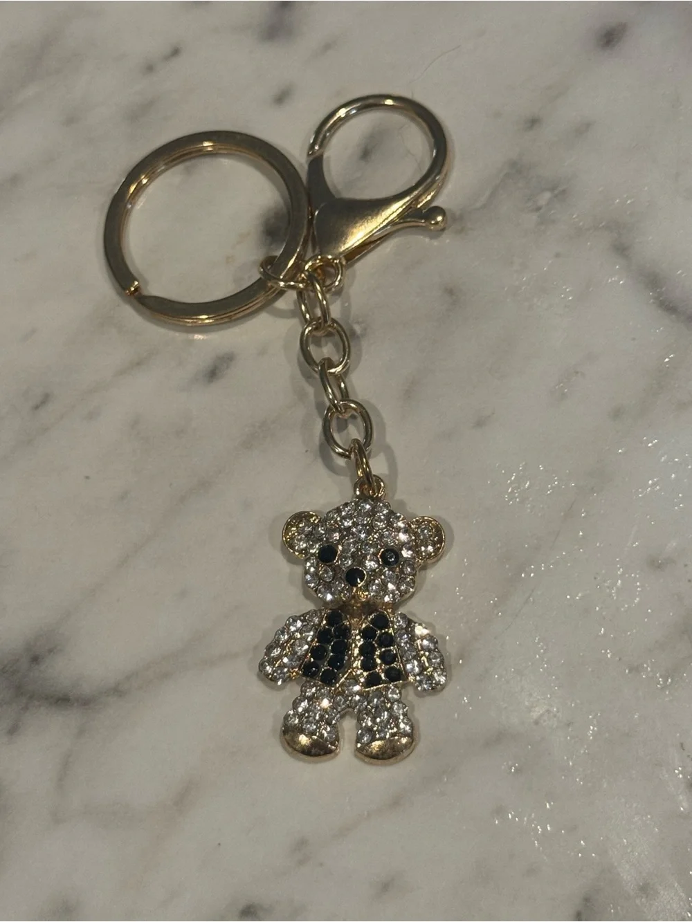 Gold Crystal Teddy Bear Bag Charm - Sparkling Accent